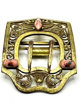 Art Nouveau Belt Buckle with Rhodonite Cabochons—Convert into Brooch or Pendant